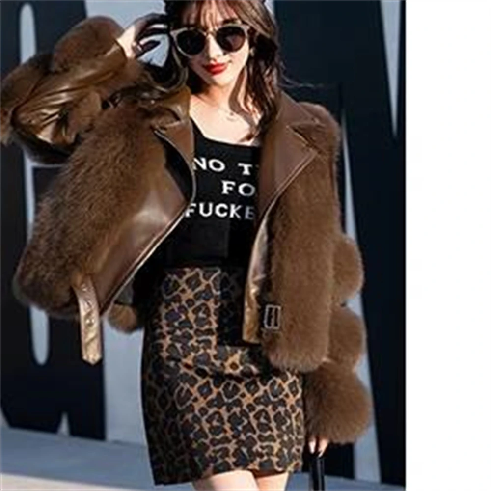 Faux Fox Fur Coats for Women Motorcycle Overcoat PU Leather Turn Down Collar Warm Jackets Warm Outwear Luxury Female Winter 2024