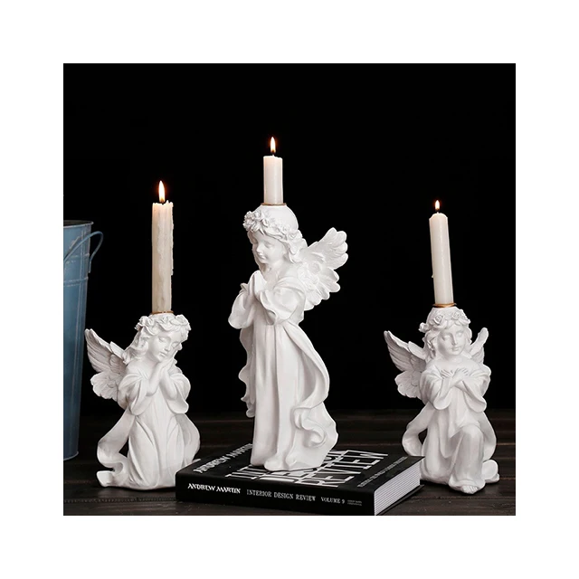 Catholic Resin Christ Ornament Cupid Candle Stand Praying Angel Candlestick For Religious Activities