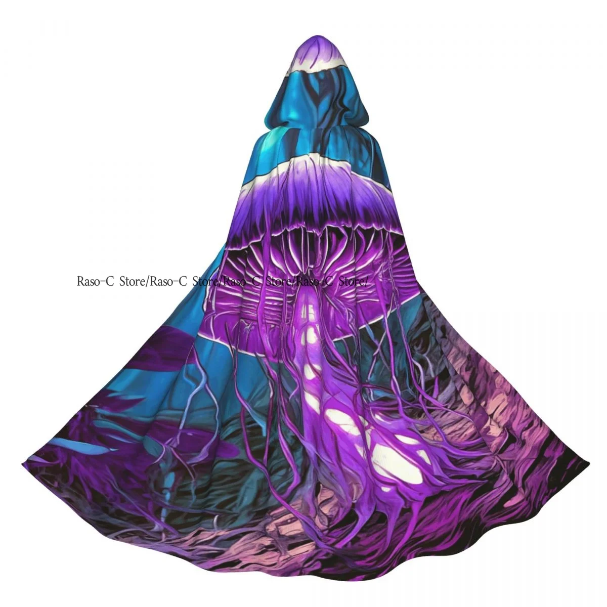 

Adult Cloak Cape Hooded Psychedelic Magic Mushrooms Medieval Costume Witch Wicca Vampire Elf Purim Carnival Party