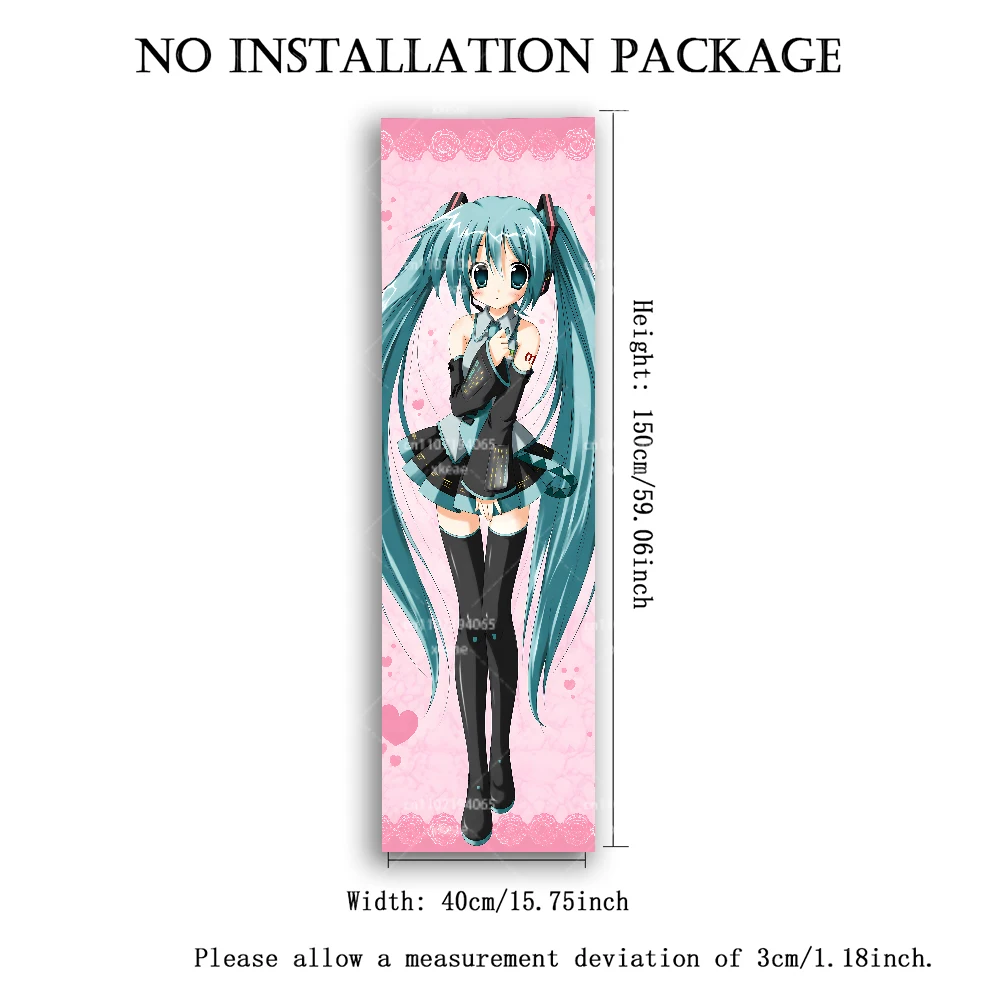 H-Hatsune Miku Vertikaler Wandteppich, Anime-Wandbehang, Raumdekoration mit rosa Rosenhintergrund