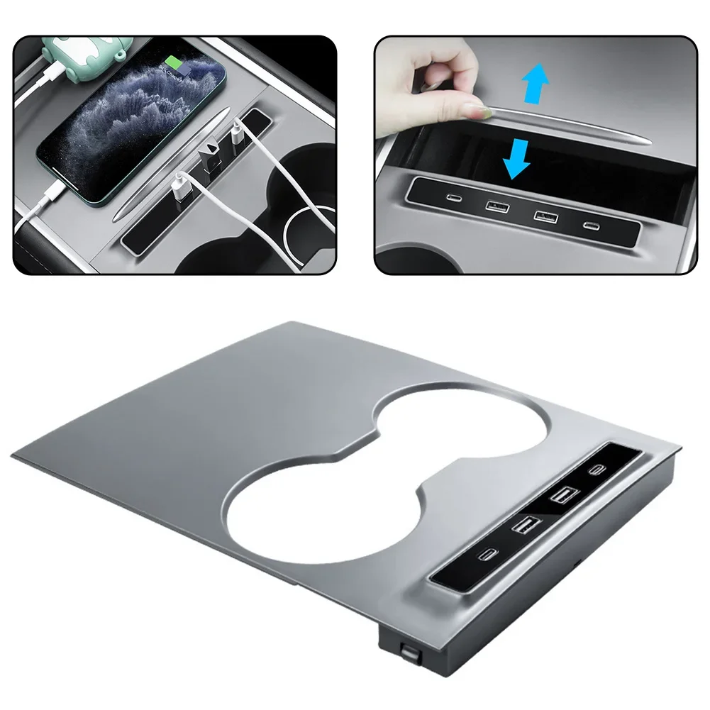 For Tesla Model 3 / Model Y Car Hub Fast Charging Adapter Docking Station Central Control Panel Expansion Dock Car Accessary