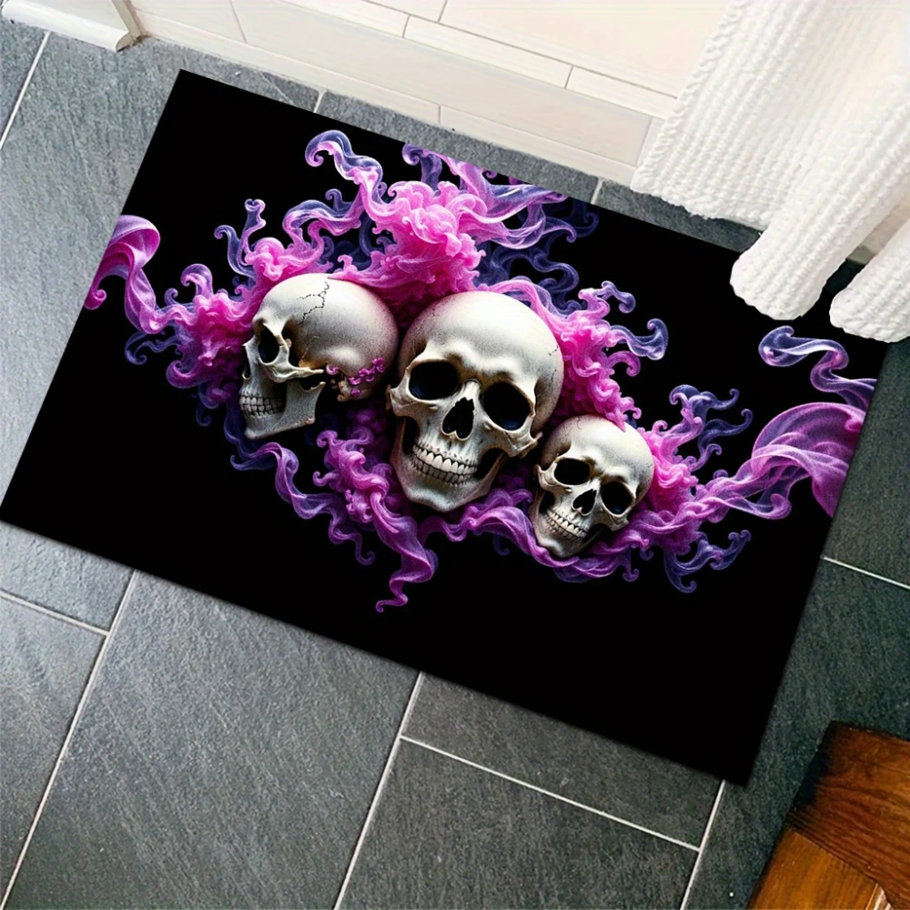 Purple Smoke Skull print door mat foyer indoor space bedroom Entry welcome mat Daily use Halloween Gift