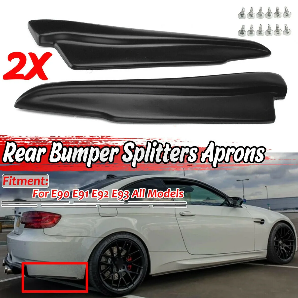 1 Pair Matte Black Rear Bumper Aprons Valance Lip for -BMW E90 E91 E92 E93 M3