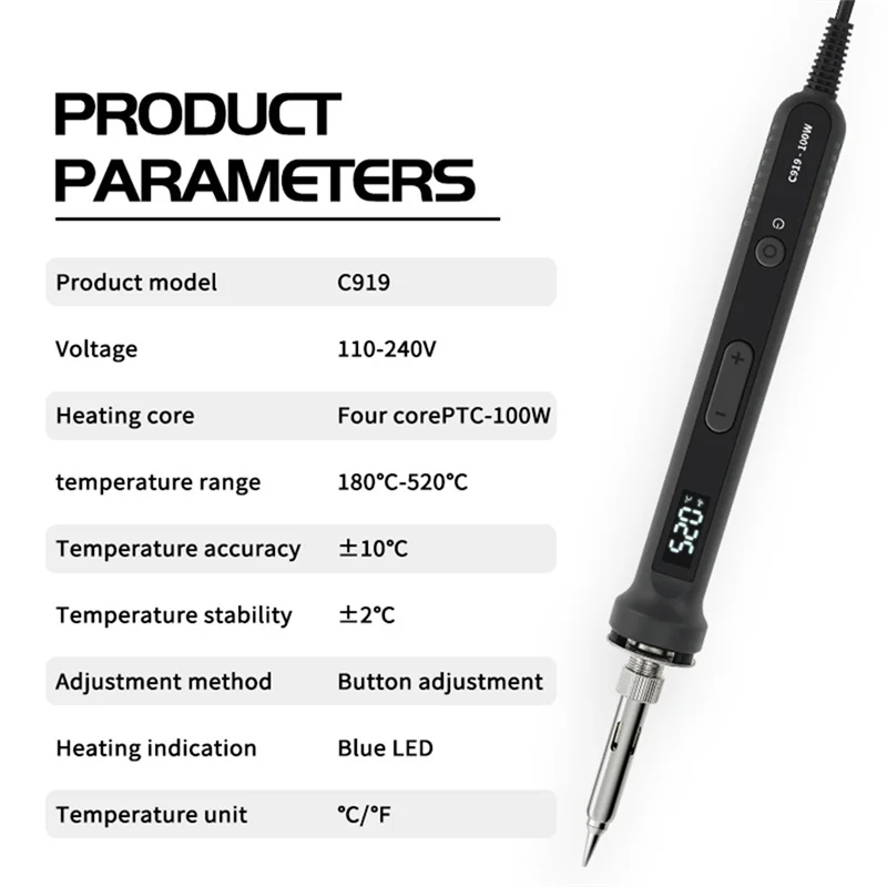 

A53Q-100W цифровой электрический паяльник с регулируемой температурой, ЖК-дисплей, паяльная станция, черная вилка европейского стандарта