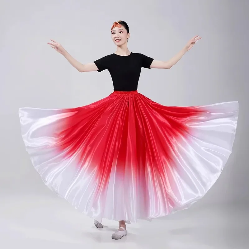 Women Belly Dance Large Swing skirt Opening Dance Skirt Plus Size Female Gypsy Girls Satin Silk Dress Performance Dancing Cloth