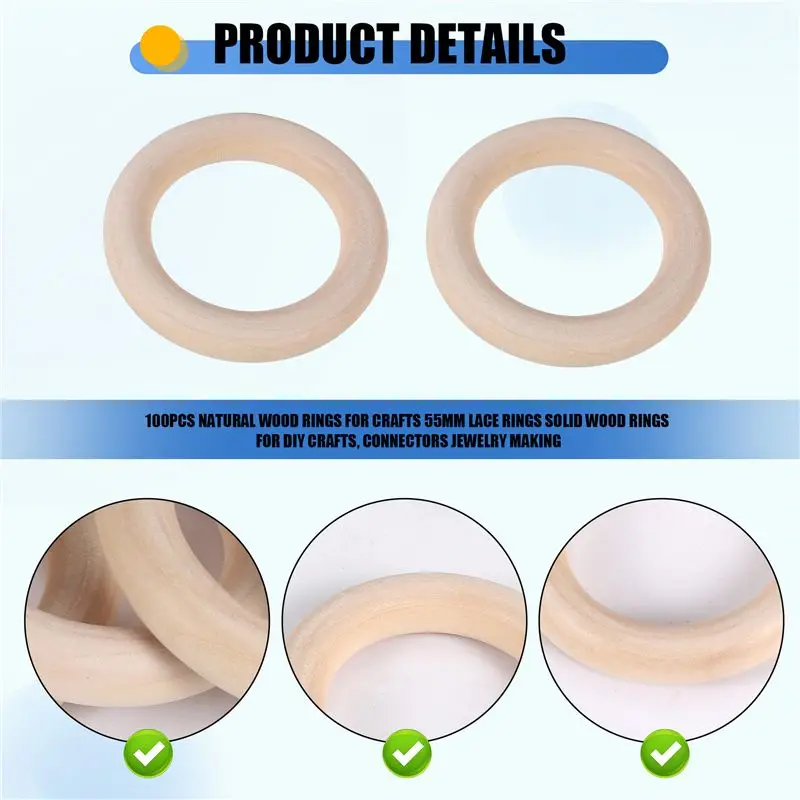 

Доставка в течение 100 дней. 100 штук натуральных деревянных колец для рукоделия, 55 мм, кружевные кольца, кольца из массива дерева для DIY-поделок, соединители для изготовления украшений.
