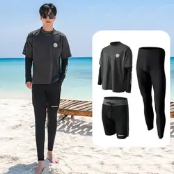 Women's Men's Swimming Suit Ladies Patchwork Long Sleeve Swimwear Two-Piece Sports Pool Beachwear Two Piece Swimsuit With Shorts