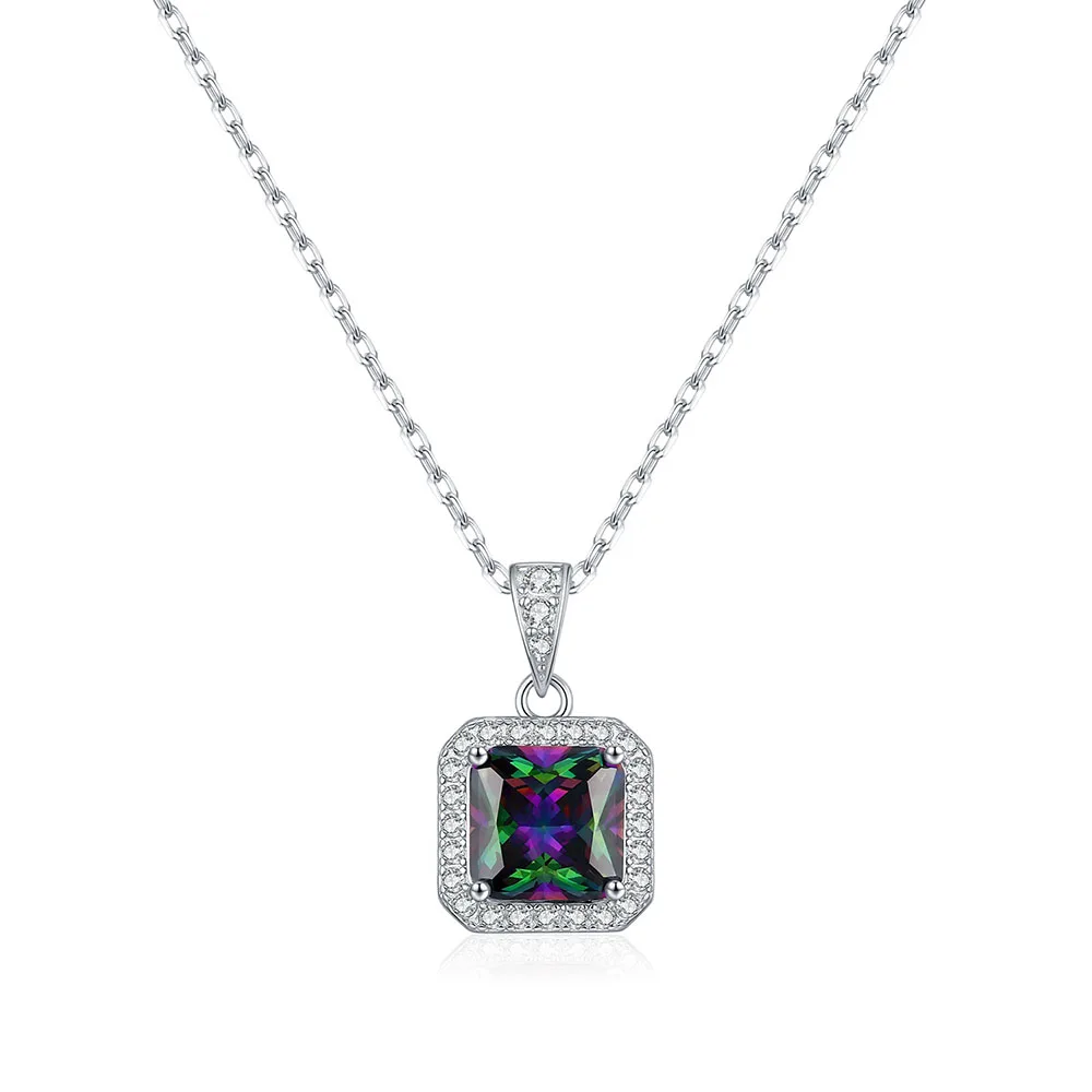 Apexelle Brand Fashion Jewelry 925 Sterling Silver Necklaces Rainbow Color Zirconia Pendant Necklace Dainty Jewelry