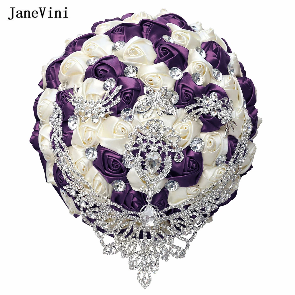 JaneVini – Bouquets de mariée de luxe, broche avec poignée de ruban en cristal, fait à la main, Roses en Satin, bijoux, accessoires de mariage