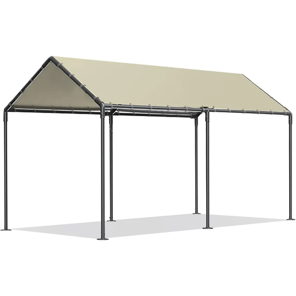 Carport Canopy 10x20 Heavy Duty, Metal Carport Waterproof Carport Garage Tent Outdoor for Car Tuck Boat SUV Party (Beige)