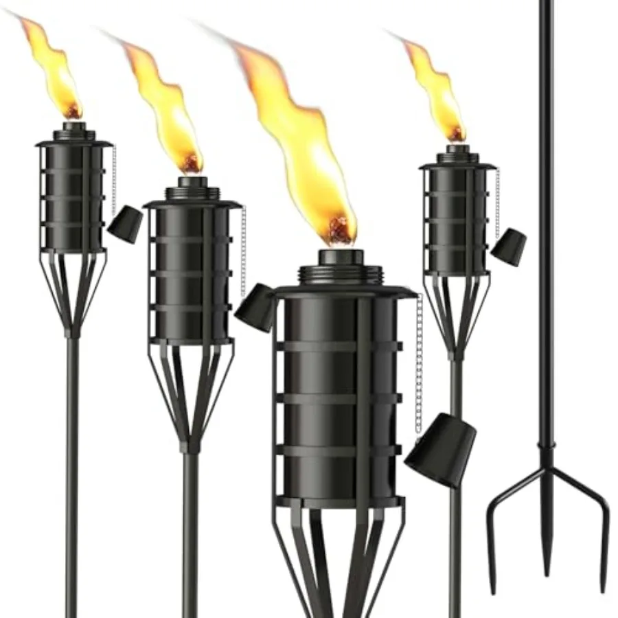 Citronella Garden Torch Set Large Capacity Black