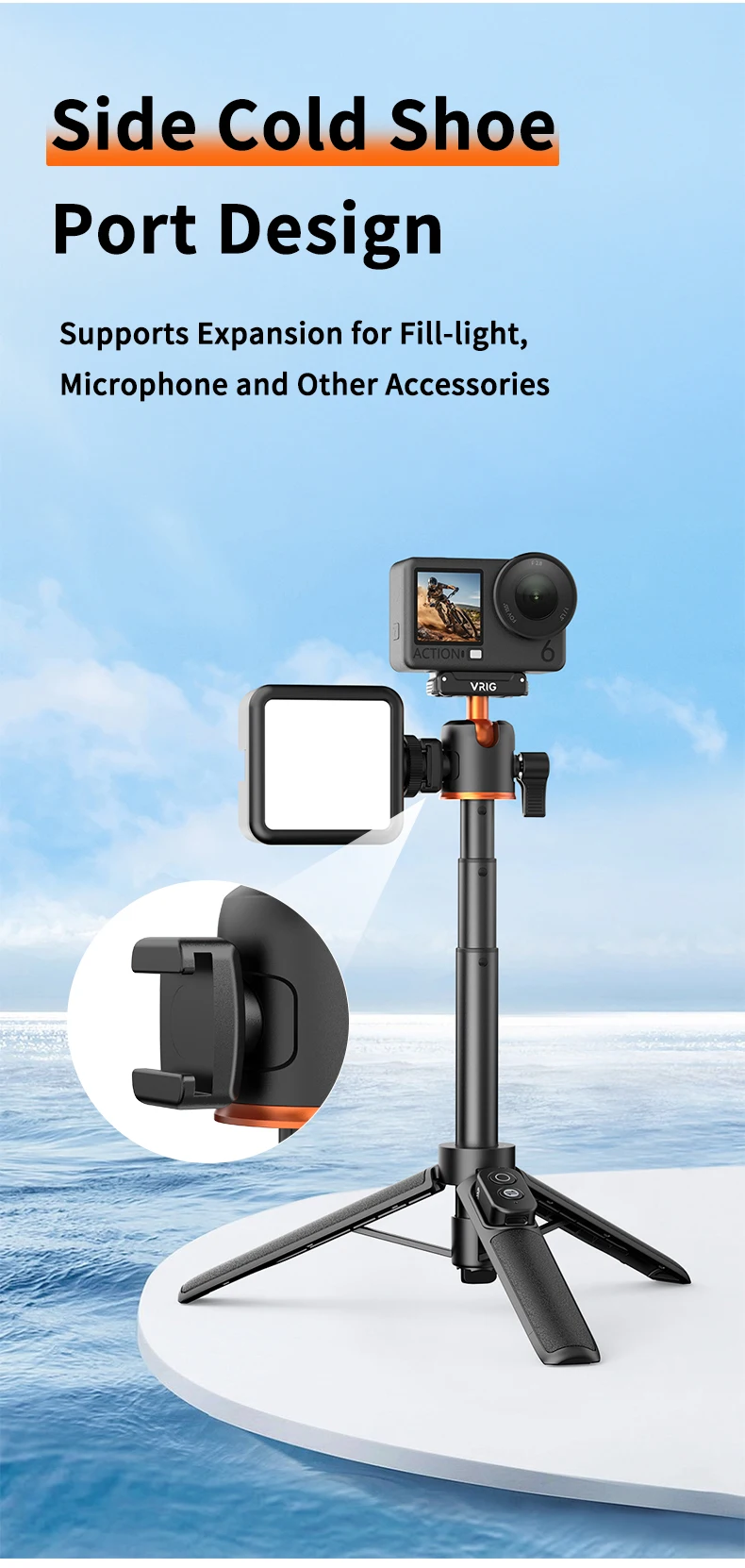 VRIG Magnetisches Stativ-Selfie-Stick-Stativ mit 360°-Kugelkopf und Cold Shoe für DJI Osmo Action 6 5 Pro 4 3 Action-Kamera-Zubehör – Detail 15