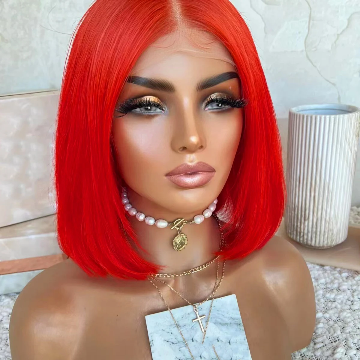 

AIMEYA Горячие красные парики Боб для женщин и девочек, термостойкие натуральные прямые короткие парики спереди, синтетические волосы, повседневная одежда, парик BOB