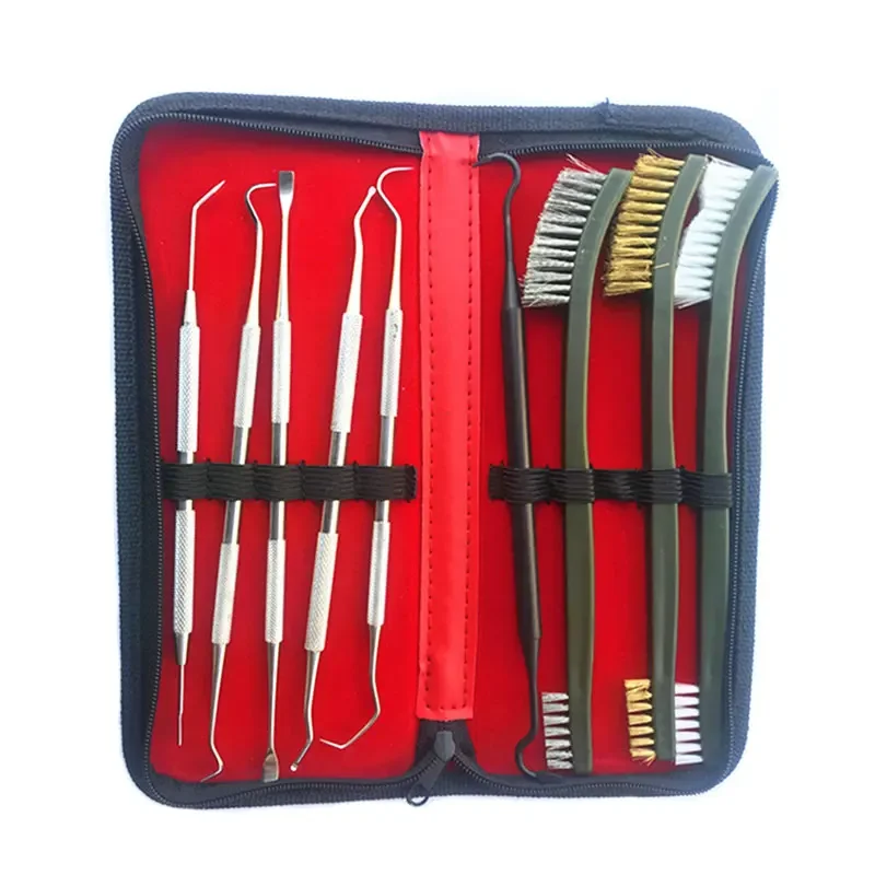 9Pcs/Set Gun Cleaning Tools 3 Brass/Steel/Nylon Brushes 6 Picks Tactical Rifle Pistol Hunting Gun Cleaning Brush and Picks Kits