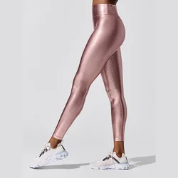 2024 New Design High Quality Pink Leggings Fitness Outer Wear Yoga Pants Waist Bronzing Solid Color Casual Pencil Tight S M L XL