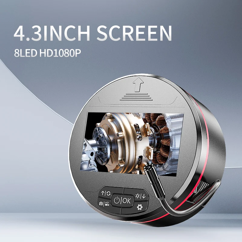 Industrial Endoscope 8mm 1080P HD stwoable Digital Borescope Inspection Camera 4.3 " IP67 Waterproof Snake Camera with 8 LED