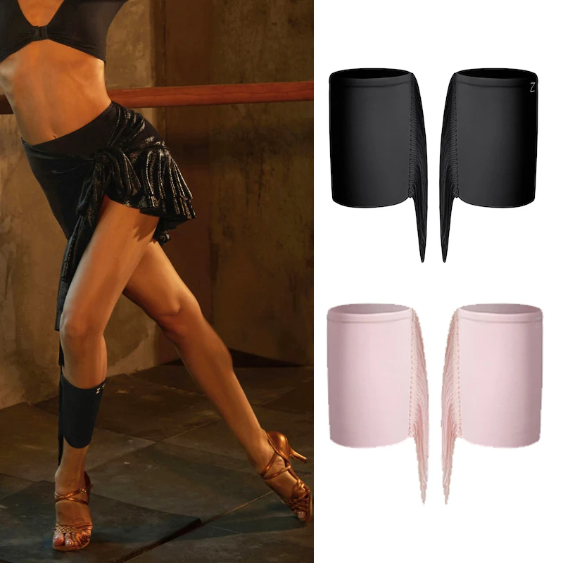 ZYM Latin Dance Calf Sleeves Women Pink Black Tassels Sleeves Cha Cha Rumba Samba Dance Accessories Performance Ornament NV25398