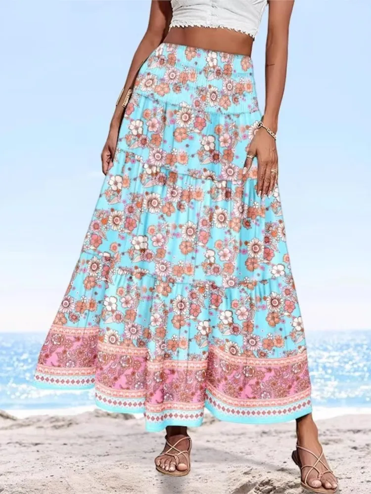 Fashionable New Summer Printed Skirt Women's Elegant Style Loose Casual Vacation Comfortable High Waist Medium-length Skirt