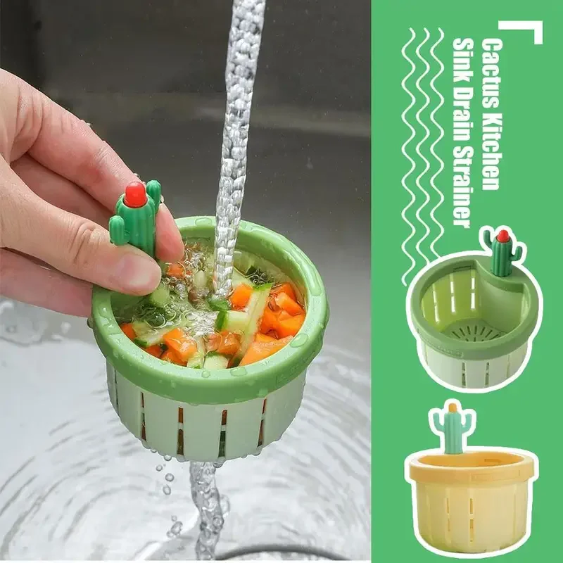 Filtro di scarico per lavello da cucina Cactus creativo, cestello di scarico automatico a pressione per uso domestico filtro per cestello drenante per lavello di Cactus