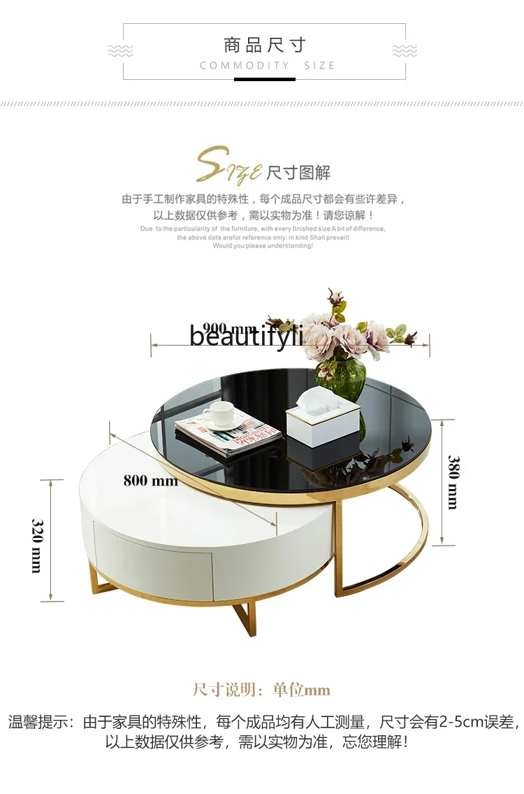 K185 رخام فاخر خفيف بسيط وحديث طاولة شاي مستديرة غرفة المعيشة المنزل الإبداعية الشمال شقة صغيرة #6