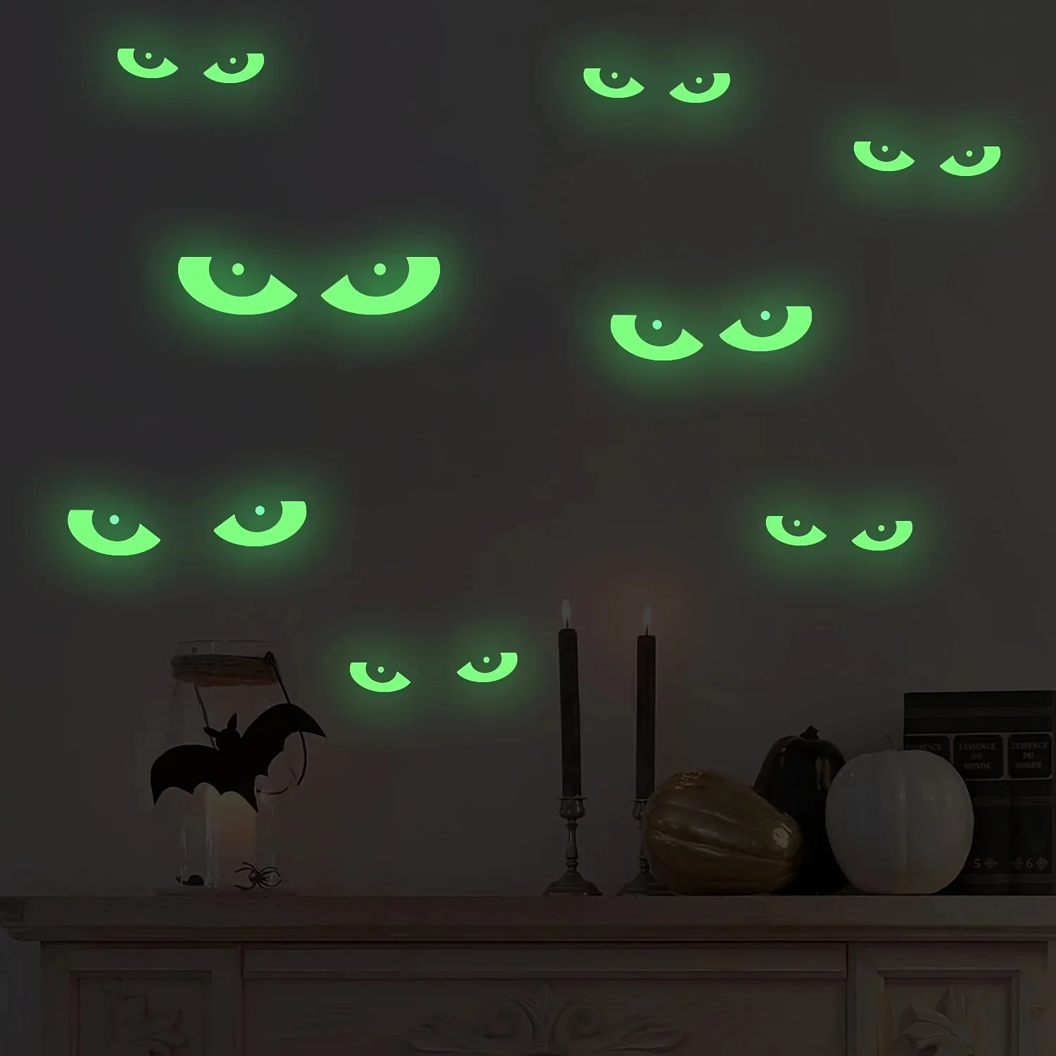 8 Pairs Glow in The Dark Halloween Eyes Window Removable Luminous Fluorescent Window Sticker Halloween Wall Decal