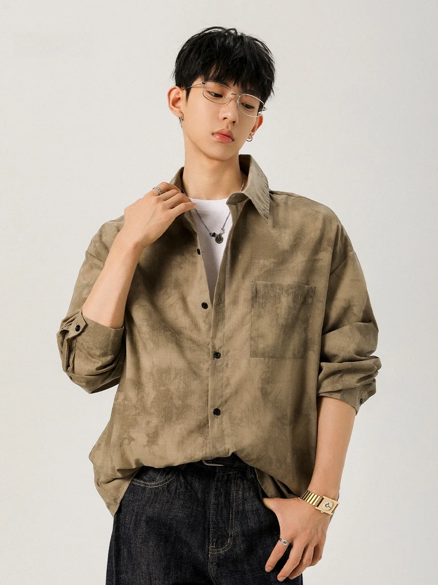 

New Chinese Sle Dyed Long Sve Men's irt Casual Loose Fit Pure Cotton T-irt for Autumn Comfortable Breathable Clothing