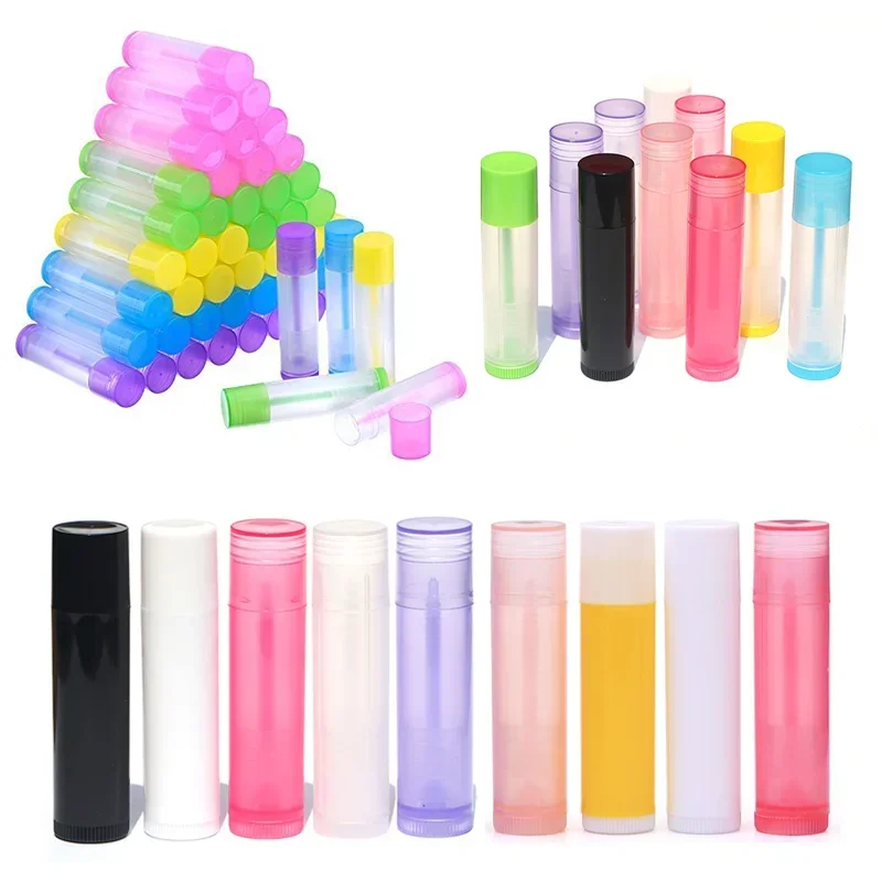 100pcs 5g Empty Refillable Lip Balm Tube with Twist Bottom and Cap Plastic Lipstick Containers For DIY Lipstick Lip Gloss Crayon