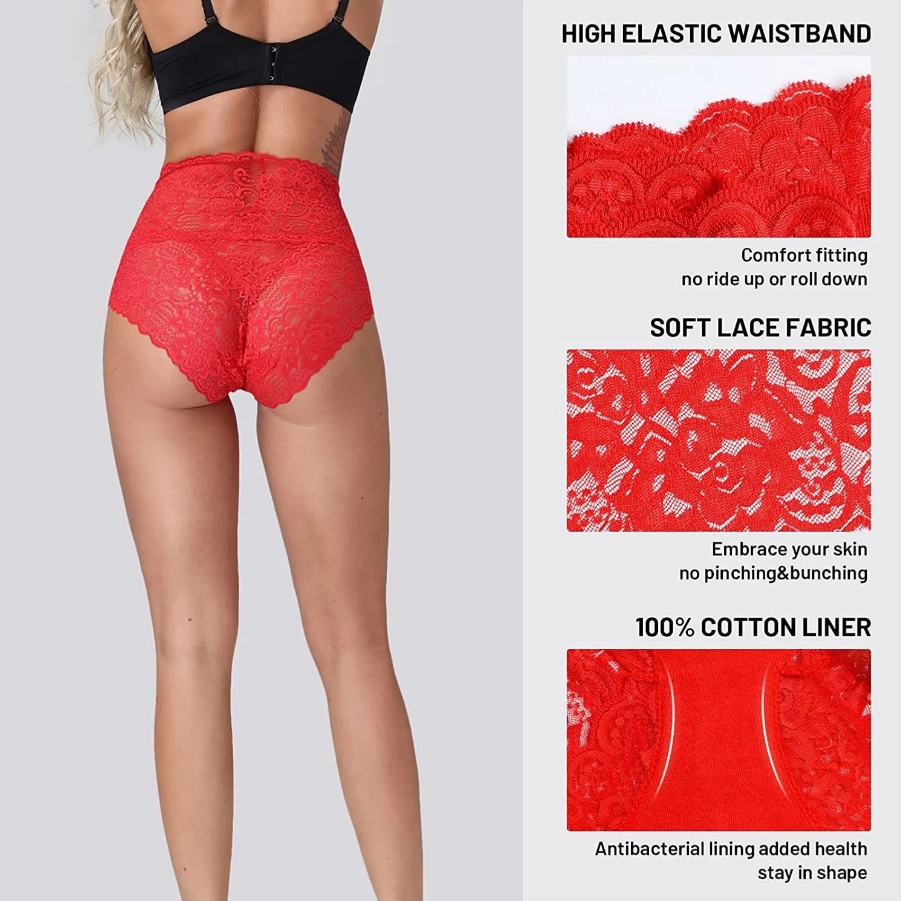 3XL  Panties for Women Sexy High Waist Lace Underware Buttock Lift and Tummy Tumble Plus-Size Transparent Breathable Briefs