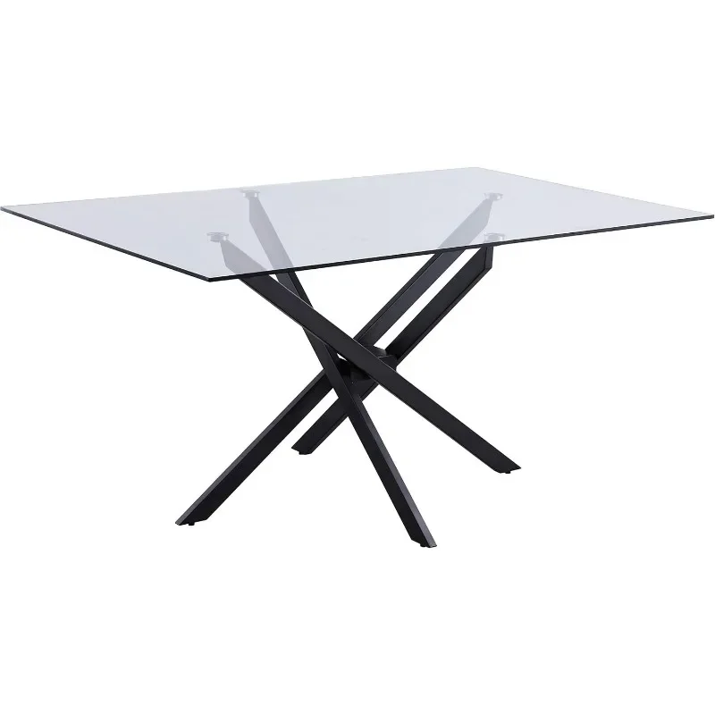 Mesa de comedor superior de vidrio templado contemporáneo con Base de Metal duradera, mesa de comedor de madera, mesas de centro