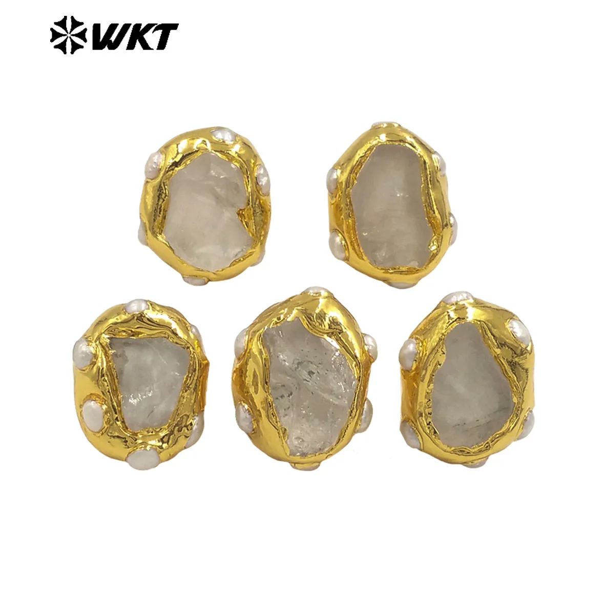

WT-MPR135 2025 New Arrival Raw Crystal Quartz Yellow Brass Irregular Shaped Design Ring For Women Daily Wearing Dressing