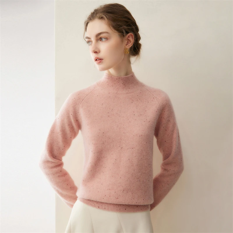 Autumn Winter New Arrival Baby Cashmere Knitted Sweater Floral Thread Half High Collar Anti-Aging Base Layer Women's Top
