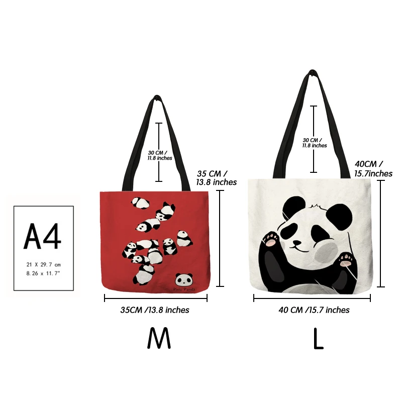 Super Cute Cartoon Panda Print Tote Handbag Casual Outdoor Beach Storage Shoulder Bag Supermakrt Shopping Grocery Bags Resuable