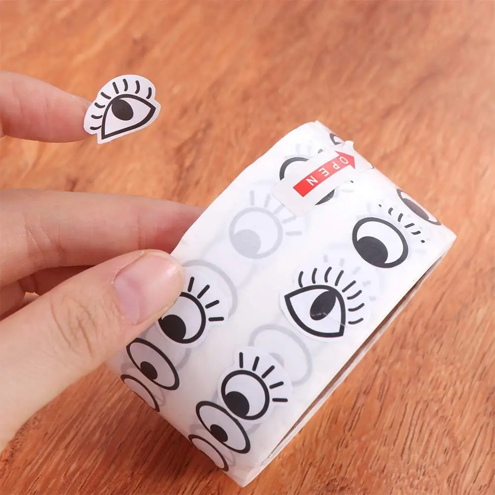 1000pcs/roll Self-Adhesive Premium Eye Stickers Crafts Gifting Mini Eye Shaped Sticker Reusable Black White Designs