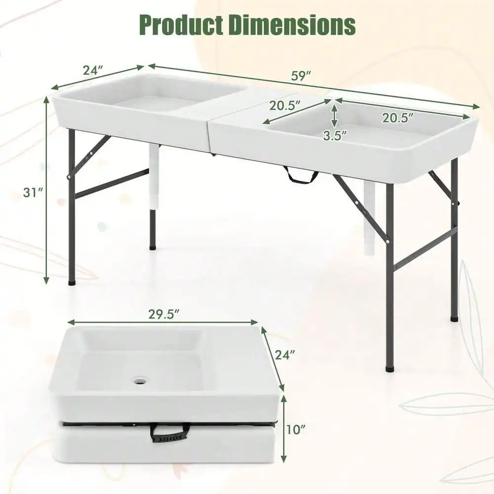 5 FT Foldable Ice Table with Double-Sink Detachable Table Skirt Chilling Table