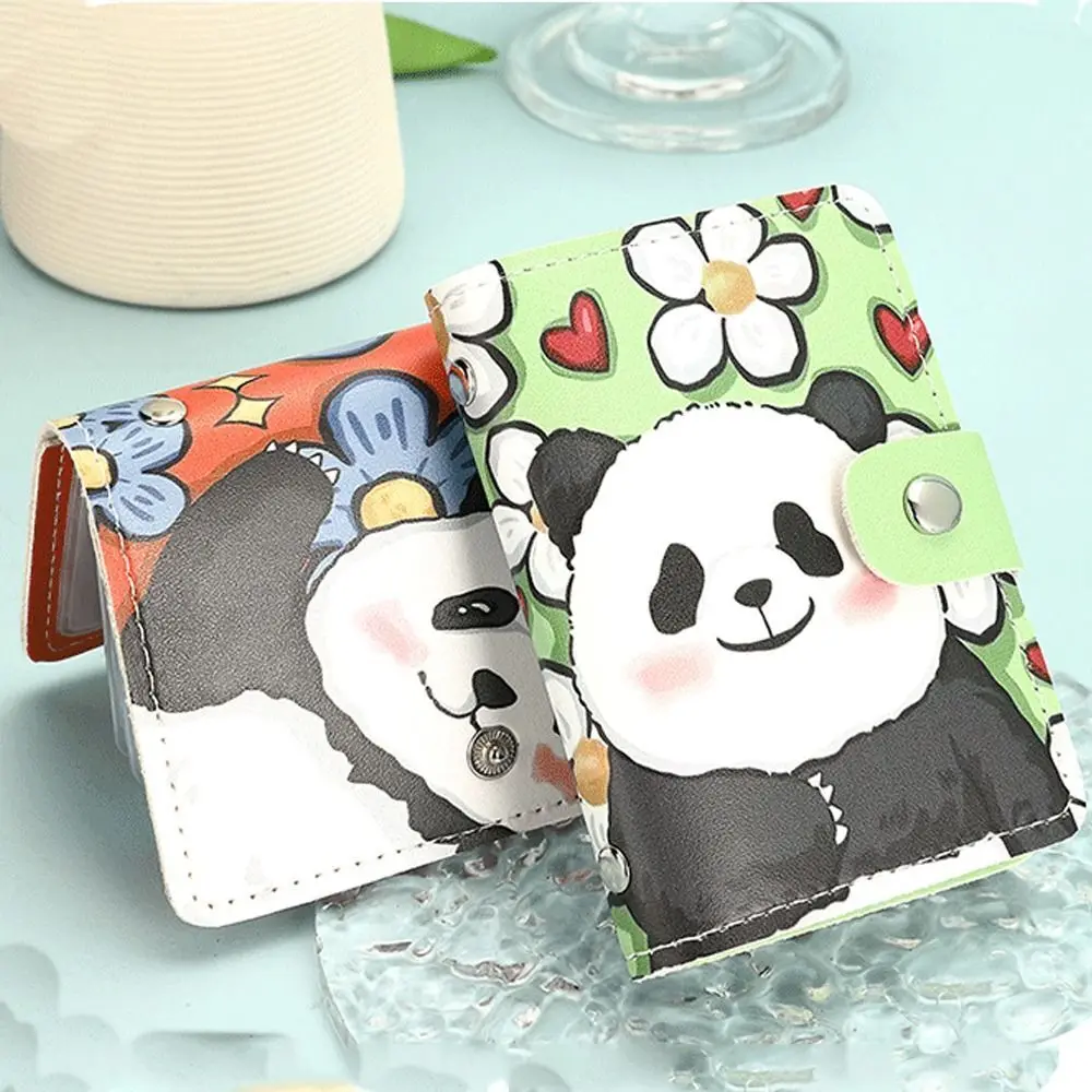 Cute Panda Print ID Cards Titulares, Grande Capacidade Mini Carteira, Business Multi-Card Holder, Estojo de cartão pequeno, Saco De Armazenamento De Cartão De Crédito