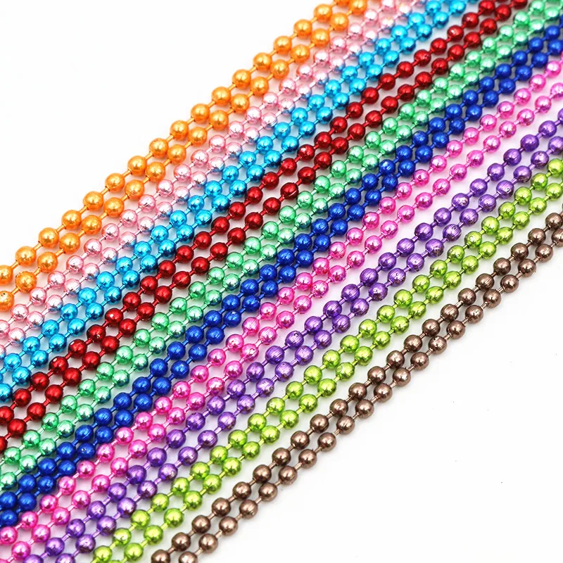 5pcs 1.5 2.0 2.4mm Length 70cm (27.5 inch) 10 Colors Plated Ball Beads Chain Necklace Bead Connector For Charms Base and Tray