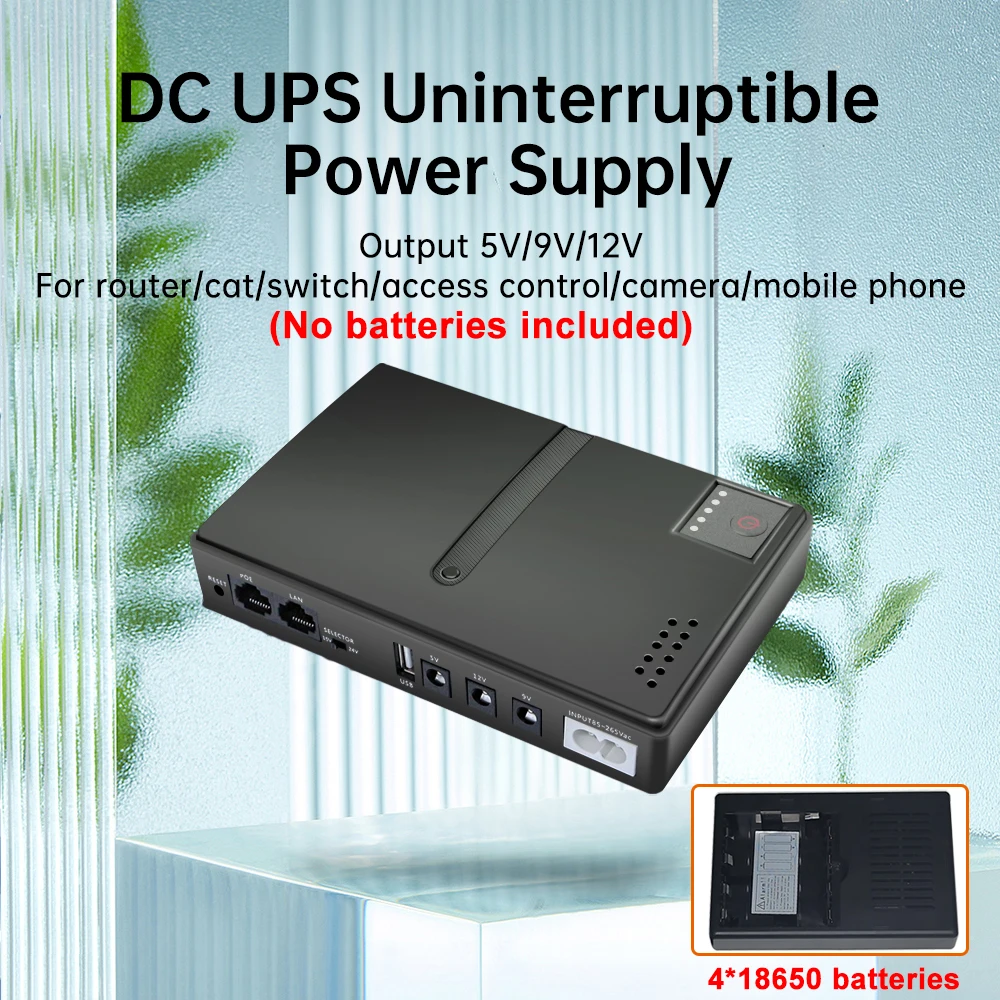 1018L 4*18650 Uninterruptible Power Supply Case 5V 9V 12V UPS Router Optical Cat Backup Power Supply No Batteries Included