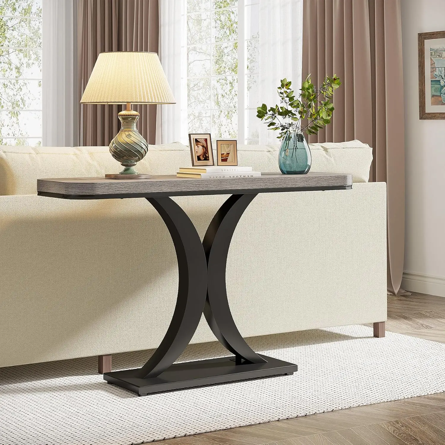 Mesa consola de entrada industrial, mesa decorativa compacta para pasillo de vestíbulo para espacios pequeños