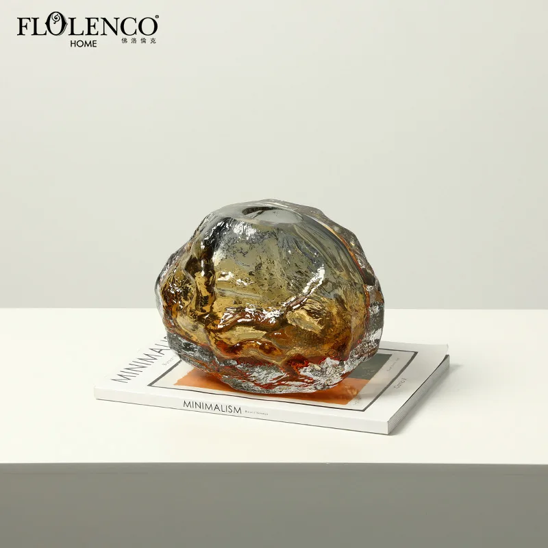 CX modern light luxury creative amber ice pattern glass vase villa coffee table restaurant flower arrangement, jewelry