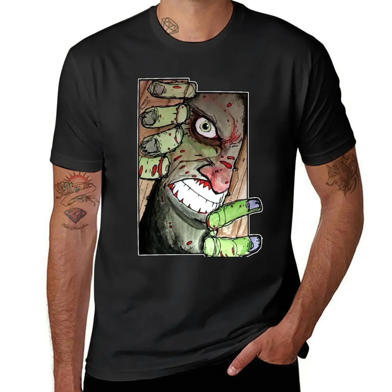 Zombie Breaking In GeoMetric Remix T-Shirt essential t shirt man clothes anime shirts men