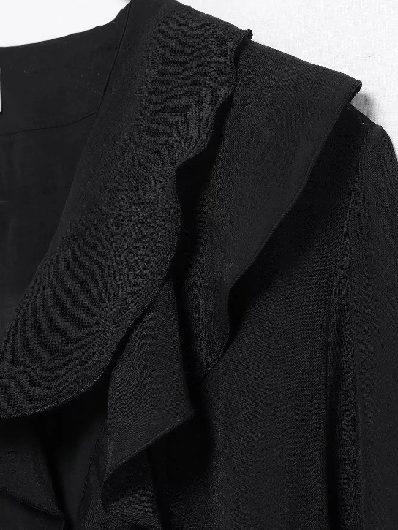 HH Damen Elegante Dünne Einfarbige Sommer-Bluse mit Rüschen, V-Ausschnitt und Puffärmeln, Lässige Damenbluse für Frühling 2026 und Abschlussfeier – Detail 20
