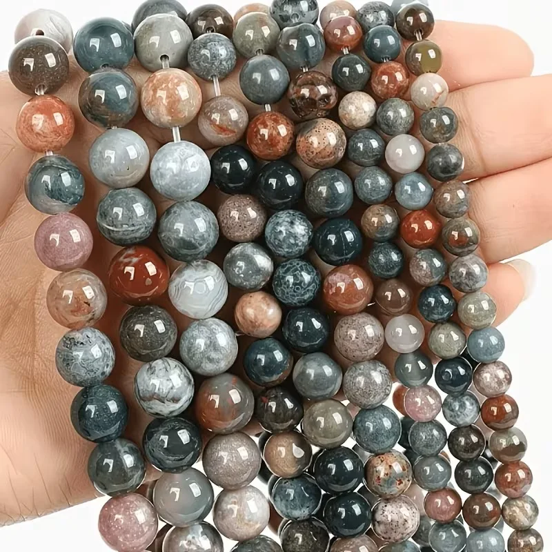 Indische Achat-Natursteinperlen, runde lose Abstandsperlen für die Schmuckherstellung, Charm-Armband, Halskettenzubehör, 4, 6, 8, 10, 12 mm