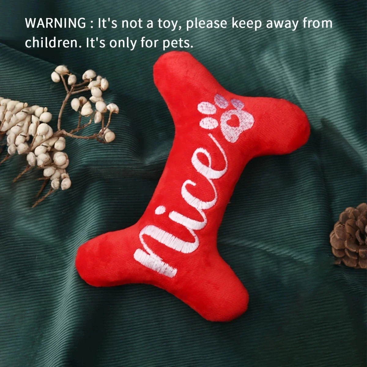 1pc Christmas Bones Design Pet Grinding Teeth Squeaky Plush Toy,Durable Chew Toy For Dog Interactive Supply