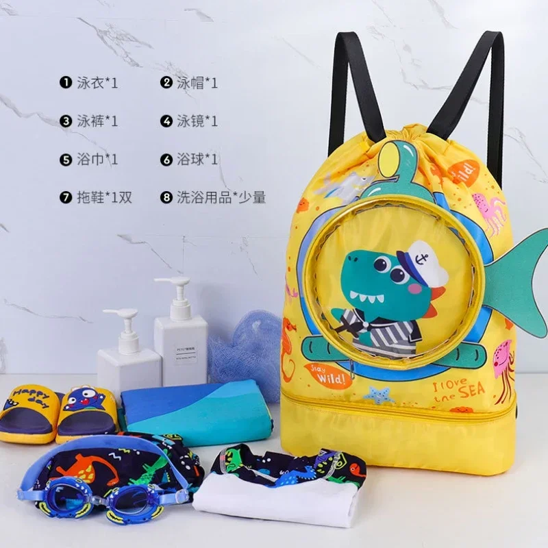 Children Cartoon Backpack Swimming Bag for Boys Girls Waterproof Dry Wet Bag Clothes Shoes Goggles Storage Bag Swim Accessories