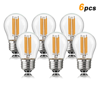 6PACK 4W Globe Led Light Bulbs G45 E27 Medium Base Warm White 2700K 40 Watt Equivalent Dimmable Bulb For Antique Light Fixtures