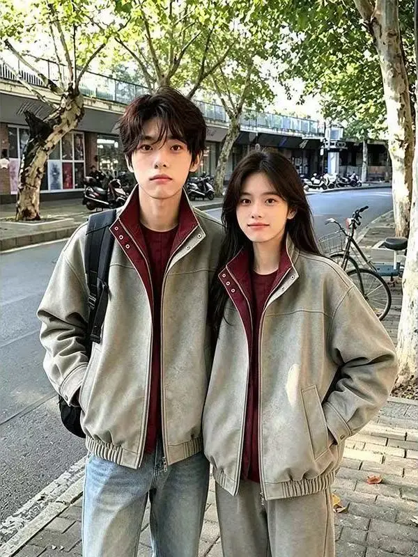 American Style Ombre Tie Dye Lazy Flight Jacket Men's Autumn Handsome Harajuku Design Sense Baseball Uniform Stand Collar Coat