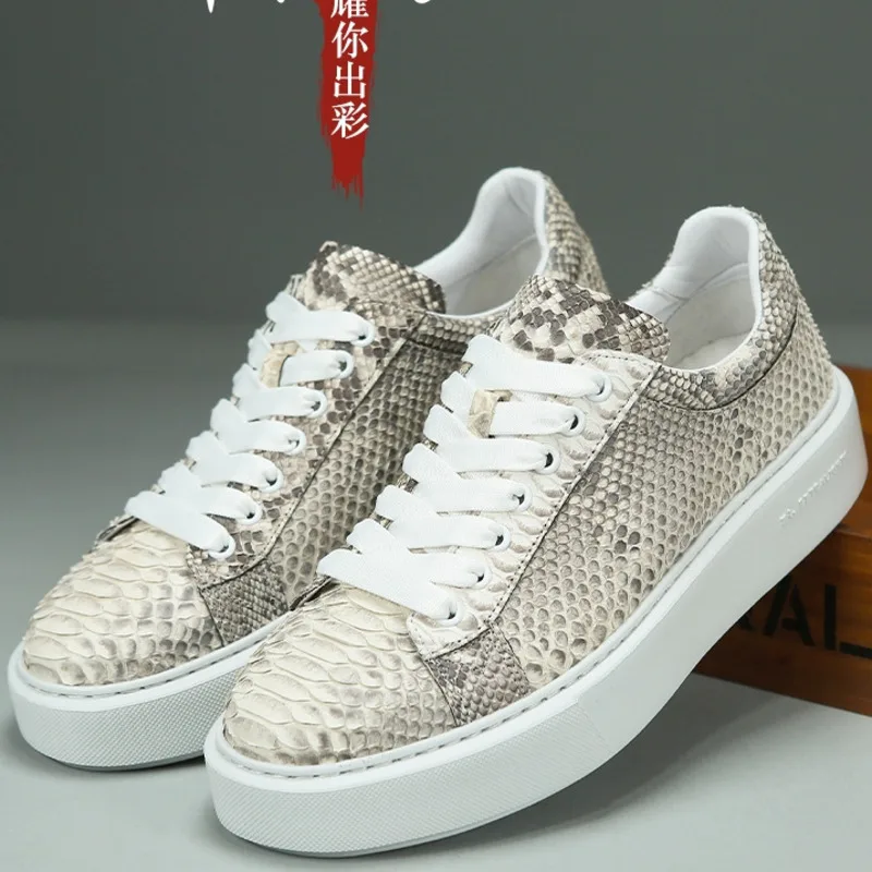Authentic Python Board Fashionable Versatile Lightweight Genuine Sole Casual Shoes Snake Leather Suede Trendy Men\'s Shoes Loafer