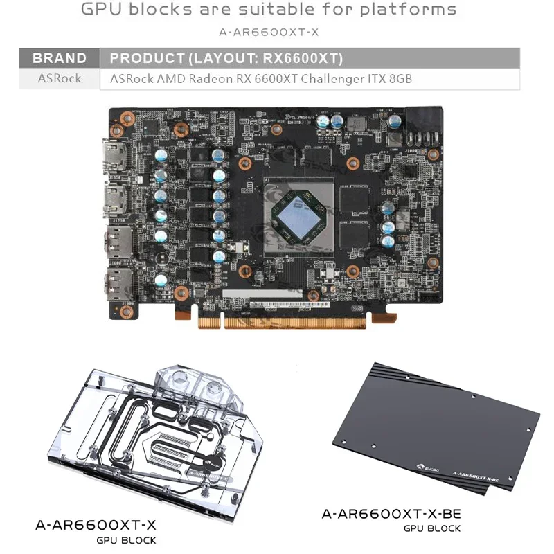 Bykski Water Block for ASRock AMD Radeon RX 6600 XT Challenger ITX 8G GPU Card /Thickened Copper Plate  A-AR6600XT-X