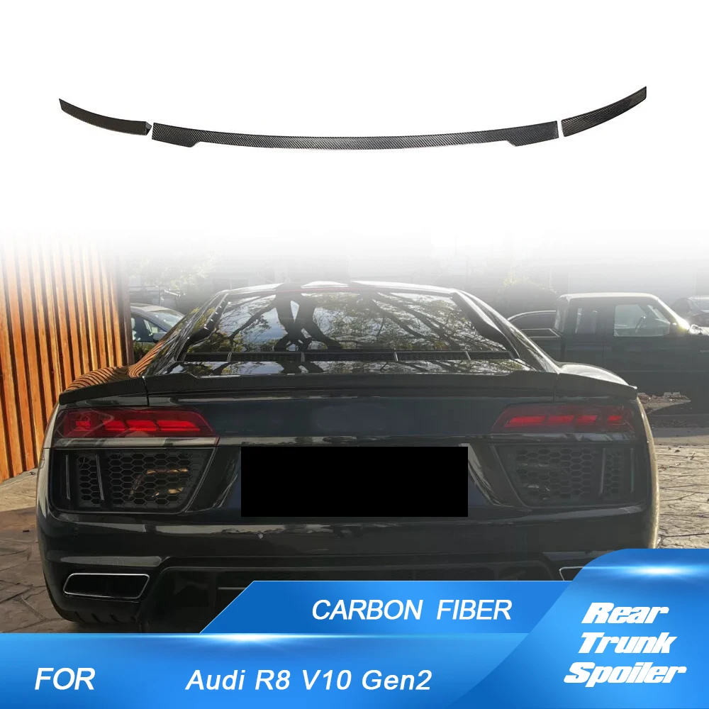 For Audi R8 V10 Gen 2 Coupe 2016-2022 Car Rear Boot Trunk Racing Spoiler Wing 3PCS Highkick Wing Lip Real Carbon Fiber