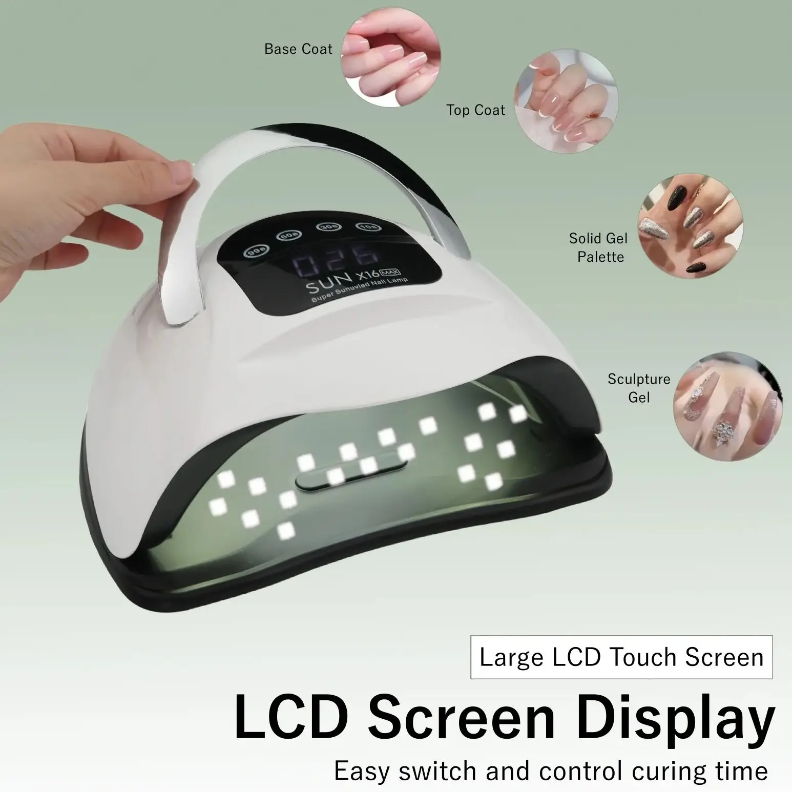 72LEDs SUN X16MAX Nail Dryer Machine UV LED Lamp for Nails Gel Polish Curing Manicure Lamp 10/30/60/99s Timer LCD Display